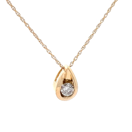 14K Yellow Gold Estate Teardrop Bezel Set Pendant on 16inch Necklace w/Diams=.30apx I1-I2 I-J 1.4dwt 