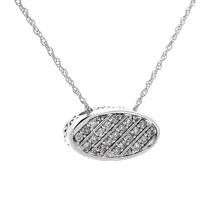 14K White Gold Estate 16inch East to West Pave Oval Necklace w/Diams=.50apx SI1-I1 I-J 3.2dwt