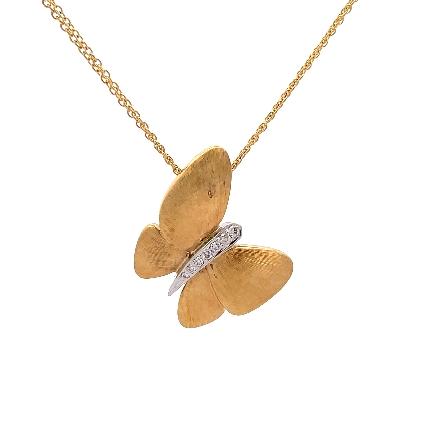 18K Yellow and White Gold Estate Brushed Butterfly Necklace w/Diams=.11apx SI G-H  17inch 5.7dwt 