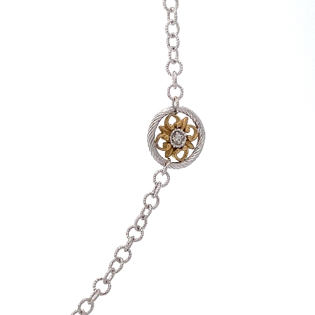 18K White and Yellow Gold Estate Toggle Disc Station Necklace w/Diams=.16apx SI1-SI2 I-J 36inch 10.7dwt