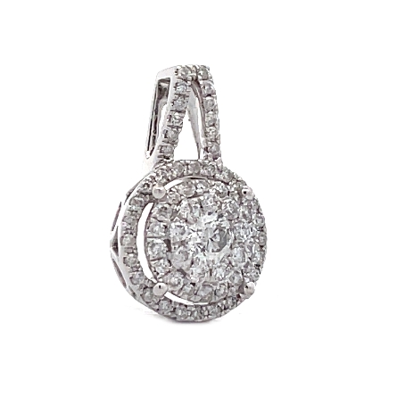 14K White Gold Estate Halo Cluster Prong Set Pendant w/1Diams=.30apx and Diams=.70apx SI2-I1 H-I 2.2dwt 