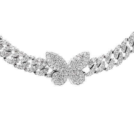 18K White Gold Estate Pave Curb Link Butterfly Necklace w/1428Diams=10.50apx SI-I1 H-I 16inch 24.9dwt