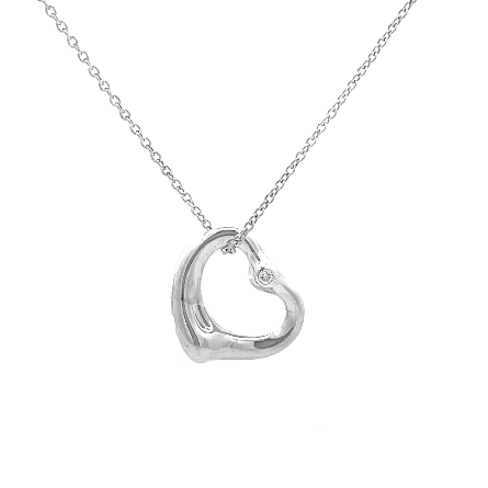 Sterling Silver Estate Tiffany and Co 16.25inch Elsa Peretti Heart Pendant w/Diams=.04apx VS F-G 2.2dwt
