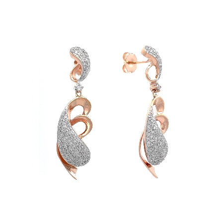 14K Rose and White Gold Estate Pave Dangle Earrings w/Diams=1.11apx SI2 I 4.5dwt