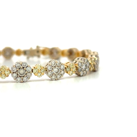 18K White and Yellow Gold Estate Alternating Cluster 6.75inch Bracelet w/89Diams=4.68apx VS-SI H-I 9.1dwt