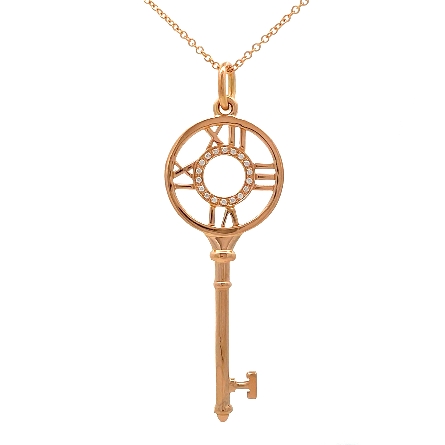 18K Rose Gold Estate Tiffany and Co Atlas Key 18inch Necklace w/Diams=.05apx VS F-G 3.5dwt
