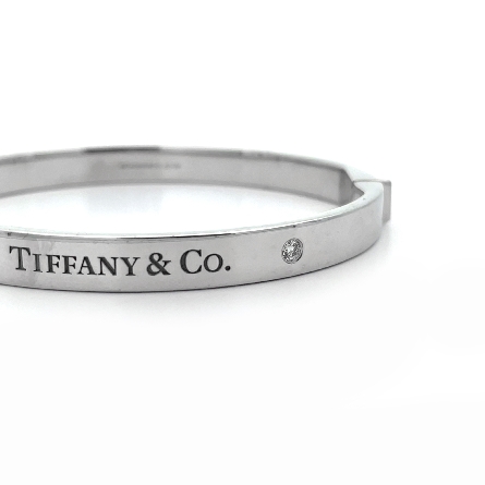 14K White Gold Estate Tiffany & Co Bangle Bracelet w/Diams=.10apx VS F-G 23.6dwt 