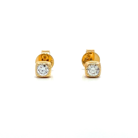 14K Yellow and White Gold Estate Milgrain Bezel Stud Earrings w/2Diams=.16apx VS G-H 0.7dwt 