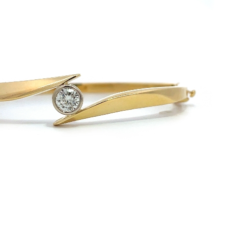14K Yellow and White Gold Estate Hinged Bypass Bezel Set Bangle Bracelet w/Diams=.54apx SI1 K-L 10.2dwt   