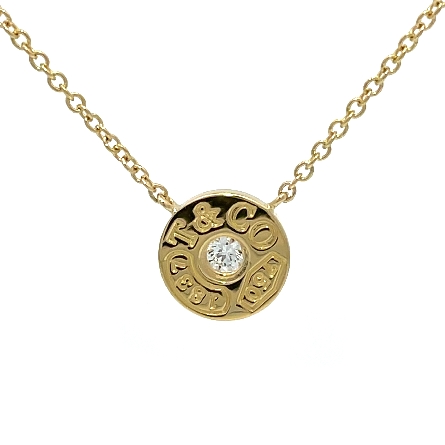18K Yellow Gold Estate Tiffany & Co 1837 Disc Necklace w/Diam=.05apx VS F-G 16inch 1.7dwt 