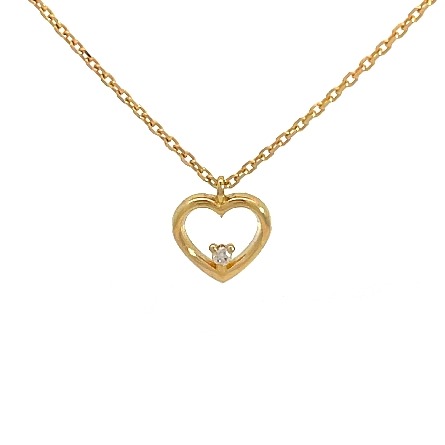 14K Yellow Gold Estate Small Heart Necklace w/1Diam=.01apx SI2 I Adjustable 18inch-18.5inch 1.1dwt