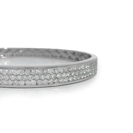 14K White Gold Estate 3Row Pave Hinged Bangle Bracelet w/124Diams=5.50apx SI H-I 15.2dwt 