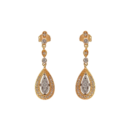 14K Yellow and White Gold Estate Milgrain Teardrop Earrings w/52 Diams=0.37apx SI1-I1 H-I 2.6dwt