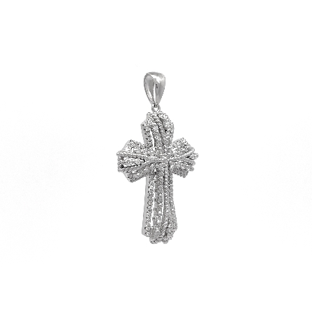 14K White Gold Estate Rope and Prong Set Multirow Cross Pendant w/Diams=0.49ctw SI H-I 2.4dwt
