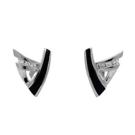14K White Gold Estate Black Onyx Inlay Channel set Contemporary Earrings w/6Diams=0.11apx SI H-I 3.1dwt 
