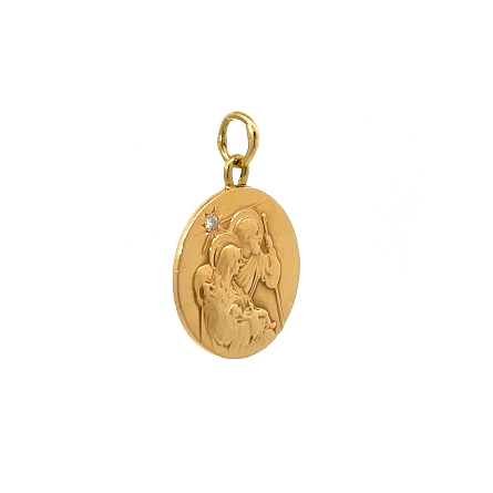 14K Yellow Gold Estate Nativity Scene Disc Pendant w/Diams=0.02apx SI H-I 2.6dwt