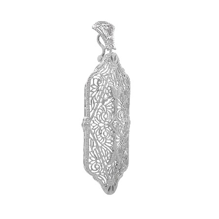 10K White Gold Estate Antique Filigree Pendant w/1 Single Cut Diams=0.04apx SI1 I 2.7dwt