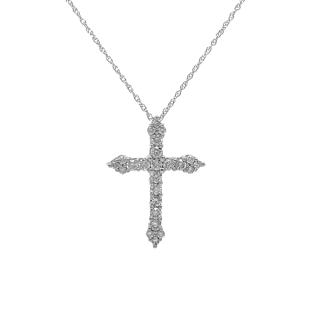 10K and 14K White Gold Estate Prong Set Cross Pendant on Adjustable 16inch-18inch Necklace w/24Diams=0.48apx I1 I-J 1.1dwt