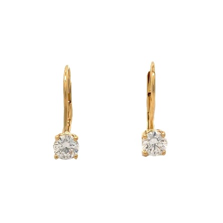 14K Yellow Gold Estate Solitaire 4Prong Lever Back Earrings w/diams=0.80apx SI1 I-J 1.0dwt