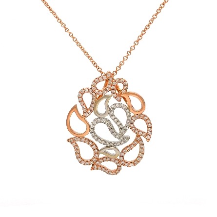 14K Rose and White Gold Estate Paisley Necklace w/140Diams=0.18apx VS G-H 18inch 3.5dwt