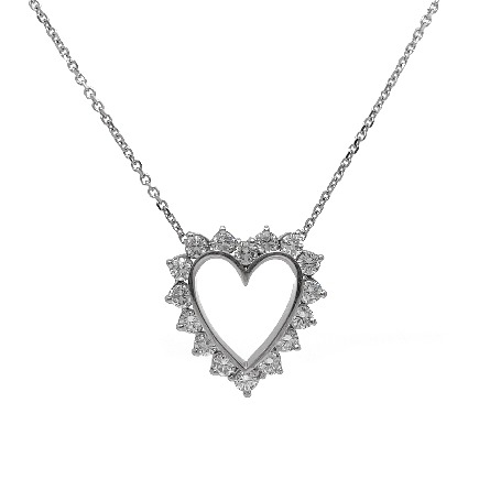 14K White Gold Estate Diamond Heart Pendant on 17inch Diamond Cut Cable Chain w/16Diams=1.92apx VS2-SI1 IJ 4.8dwt