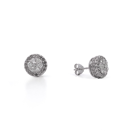 10K White Gold Estate Round Cluster Halo Stud Earrings w/94Diams=0.86apx I1-I2 L-M 1.5dwt