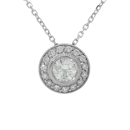 14K White Gold Estate Halo Bezel Pendant w/1Diams=1.00ctw SI1 G and Diams=0.46ctw SI H-I on 18inch Diamond Cut Cable Chain 3.8dwt