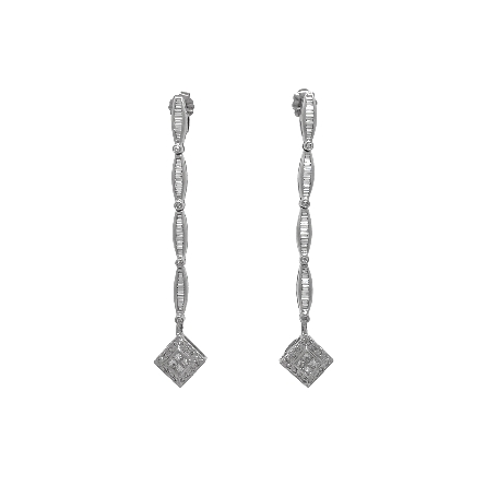 14K White Gold Estate Magnetic Breakaway Channel and Milgrain Set Drop Earrings w/Diams=1.00apx VS-SI H-I 6.9dwt