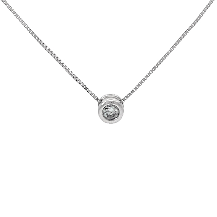 10K White Gold Estate Solitare Bezel Pendant and Box Chain w/1Diam=0.09apx I1 I 18.5inch 0.8dwt