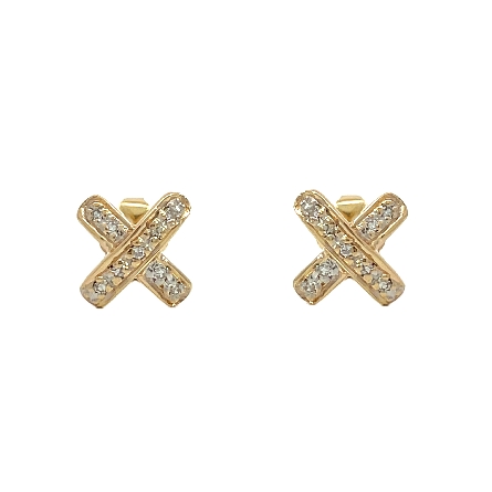 14K Yellow Gold Estate X Post Back Earrings w/18 Single Cut Diams=.14apx VS I-J 1.0dwt 