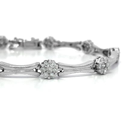 14K White Gold Estate 7inch Bar and Cluster Station Bracelet w/70 Diams=2.00apx VS-SI H-I 7.3dwt