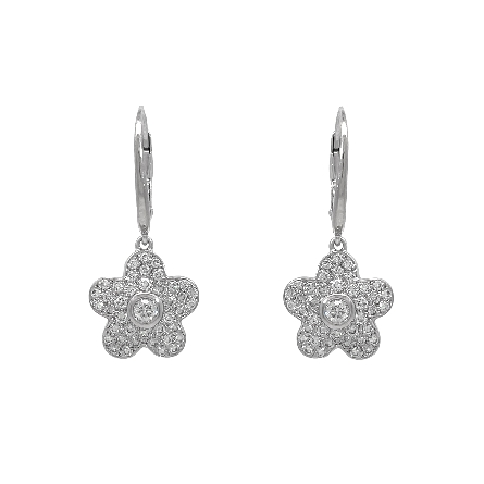 18K White Gold Estate Pave Flower Drop Earrings w/82Diams=1.25apx VS-SI H-I 4.2dwt