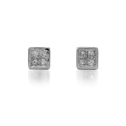 18K White Estate Invisible Set Stud Earrings w/8Diams=0.45apx I2 J-K 1.3dwt