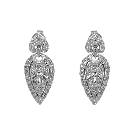 18K White Gold Estate Milgrain Edge Drop Earrings w78Diams=0.40apx SI-I1 H-I 5.5dwt 