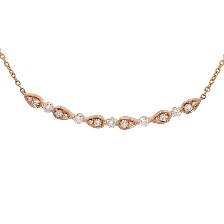 14K Rose Gold Estate Curved Milgrain Bar Link Necklace w/17Diams=0.32apx VS H-I Adjustable 18inch-20inch 2.1dwt