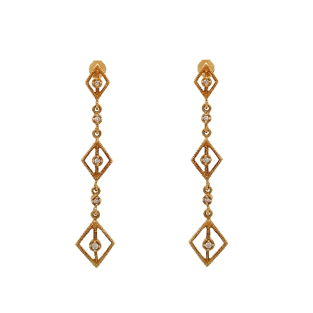 14K Yellow Gold Estate Diamond Shape Drop Earrings w/10Diams=0.13apx I1-I2 H 3.2dwt