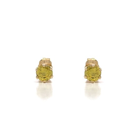 14K Yellow Gold Estate 6Prong Round Stud Earrings w/2 Irradiated Yellow Diams=0.60apx VS2 0.6dwt
