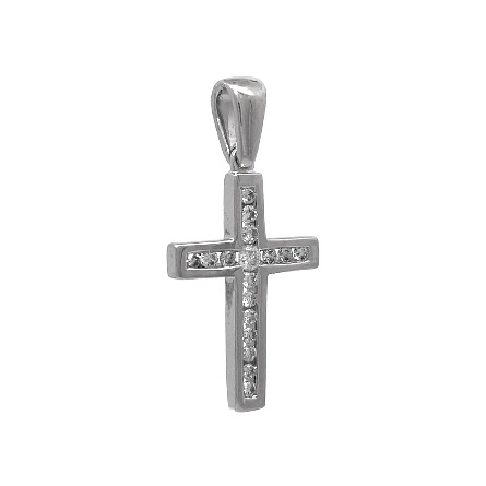 14K White Gold Estate Channel Set Cross Pendant w/17Diams=0.33apx SI I-J 1.8dwt
