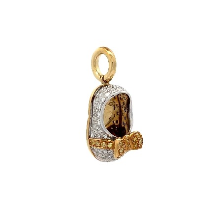 18K Yellow and White Estate Aaron Basha Baby Shoe Ballet Pendant w/19Irradiated Yellow Diams=.10apx and 65Diams=.78apx VS G-H-I with Certificate and No Box 4.4dwt 