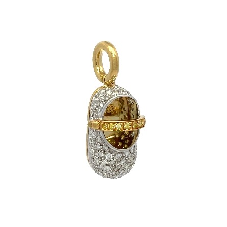 18K Two Tone Estate Aaron Basha Baby Shoe Pendant w/9 Irradiated Yellow Diams=0.05apx VS and w/78 Diams=0.86apx VS H-I 3.5dwt