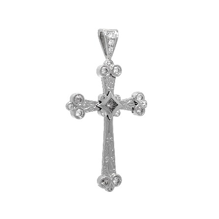 Platinum Estate Carved Bezel and Prong Set Cross Pendant w/1Princess Cut Diams=.11apx and 19 Round Brilliant Cut Diams=.57apx VS H-I 7.3dwt