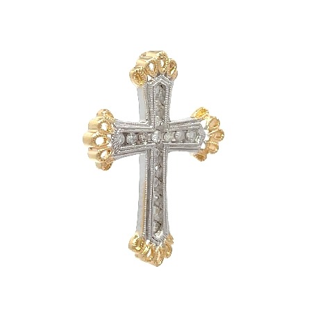 14K Two Tone Estate Milgrain Channel Set Cross Pendant w/16Diams=0.28apx I1-I2 H-J 1.6dwt