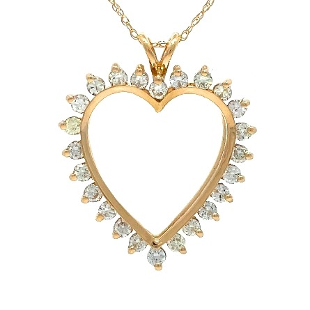 14K Yellow Gold Estate Prong Set Open Heart Necklace w/24Diams=0.96apx VS-SI I-J-K 18inch 2.6dwt