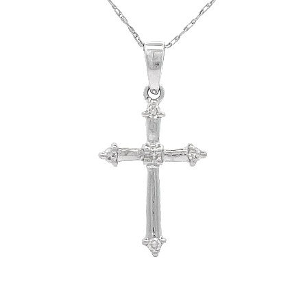 14K White Gold Estate Prong Set Cross Link Necklace w/5 Diams=0.10apx SI-I1 I 16.5inch 1.0dwt