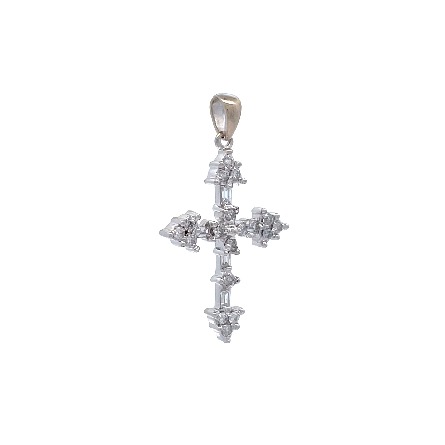 18K White Gold Estate Edged Cross Pendant w/17 Round Brilliant Cut Diams=0.26apx and 5 Baguette Diams=0.23apx I1-I2 I-J 1.4dwt