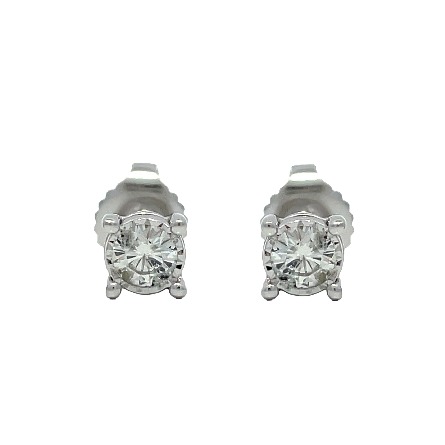 14K White Gold Estate Round Illusion Set Stud Earrings w/Round Diams=.25apx SI I 0.8dwt