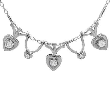 14K White Gold Estate Antique Style Heart Drop Necklace w/Diams=0.40apx VS G-H 20inch 3.9dwt