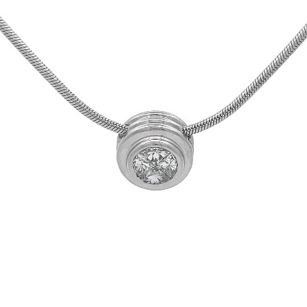 14K White Gold Estate Round Invisible Set Bezel Pendant w/Diams=0.65apx SI H-I on 17inch Snake Chain 6.4dwt