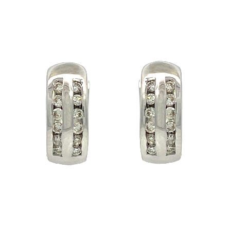 14K White Gold Estate 2Row Channel Huggie Hoop Earrings w/Diams=.25apx SI2 I-J 2.7dwt
