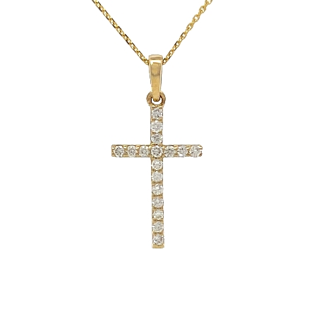 14K Yellow Gold Estate Shared Prong Cross Pendant w/Diams=.08apx SI I on Adjustable16-18inch Link Chain 0.9dwt